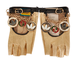 Gucci X Adidas Charm Detailed Mittens, Lambskin, Gold, Sz S, 3*
